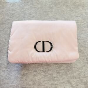 Christian DIOR Beauty PINK Puffy Satin Cosmetic Pouch Makeup Bag Toiletry 8x6”
